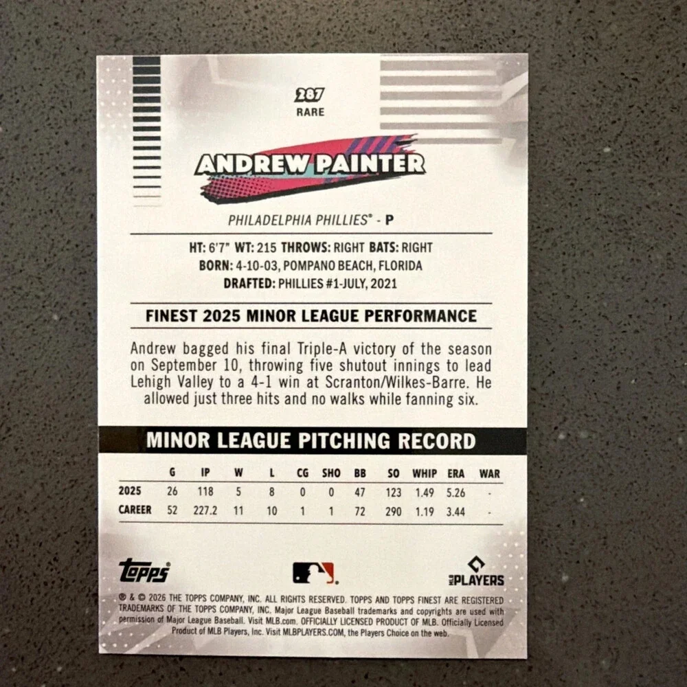 2026 Topps Finest Andrew Painter Rare #287 RC Phillies